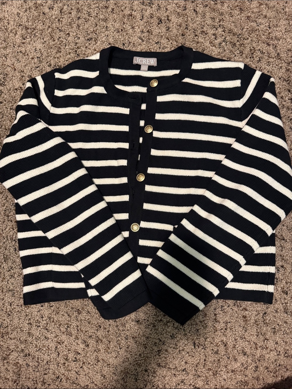 J. Crew Black & White Striped Gold-button Lady Jacket Cardigan